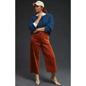Maeve Blue Sweater and Rust Pants